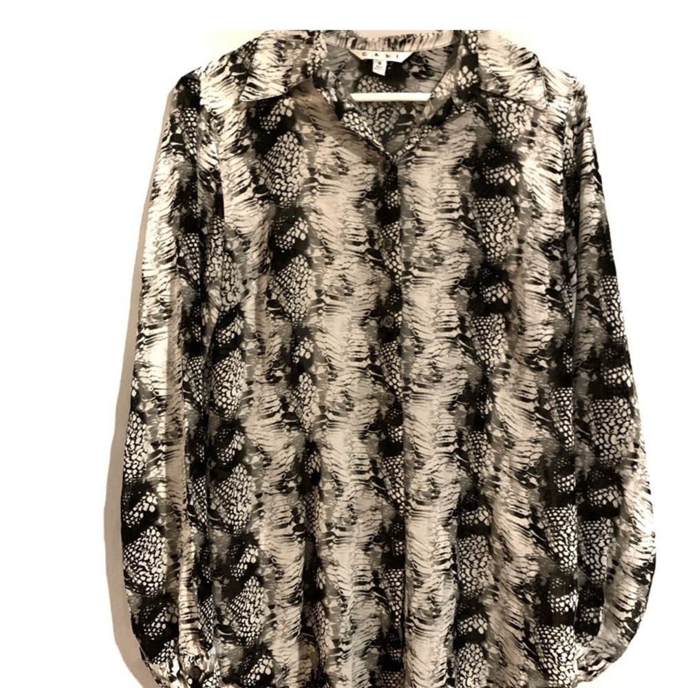 Cabi Snake Skin Print Sheer Button Up Top Python - Picture 2 of 6